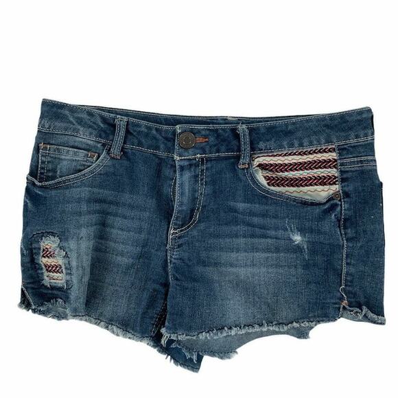 Mudd Girls Stretch Embroidered Patch Cutoff Hem Denim Distressed Shorts Size 16 - Picture 3 of 9